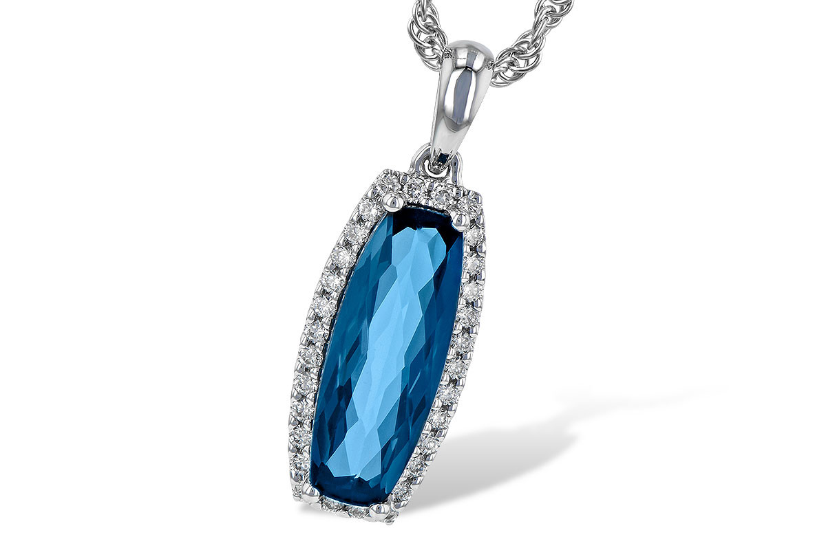 blue topaz, blue topaz and diamond pendant, kluh jewelers