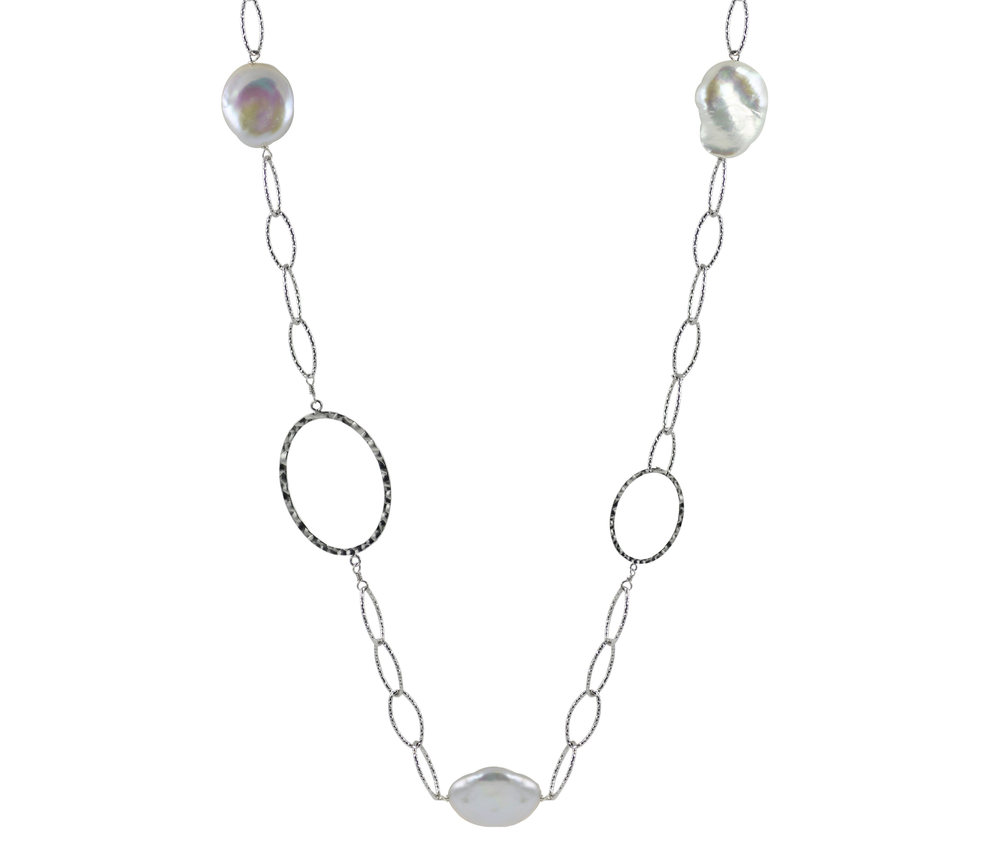 baroque freshwater pearl necklace, baroque pearl necklace, sterling silver pearl necklace, kluh jewelers