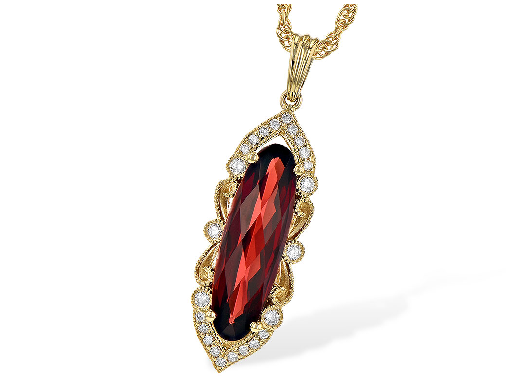 garnet necklace, diamond and garnet necklace, garnet pendant, kluh jewelers