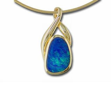 Opal pendant, yellow gold opal pendant, opal doublet pendant, kluh jewelers