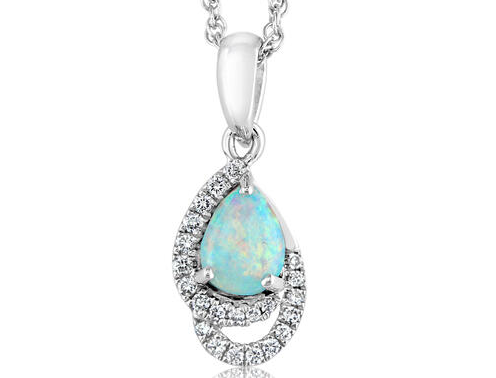Opal pendant, white gold opal pendant, opal doublet pendant, kluh jewelers