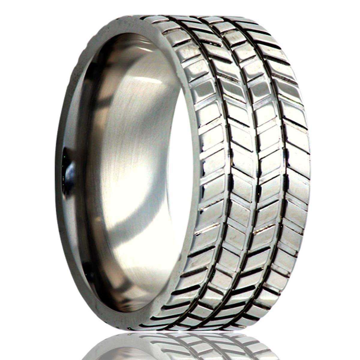 alternative metal, tire tread, men's wedding ring, kluh jewelers